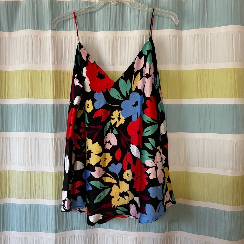 Floral Silky Tank Top Thin Straps Rifle Paper Style Sz 1X - Picture 8 of 8